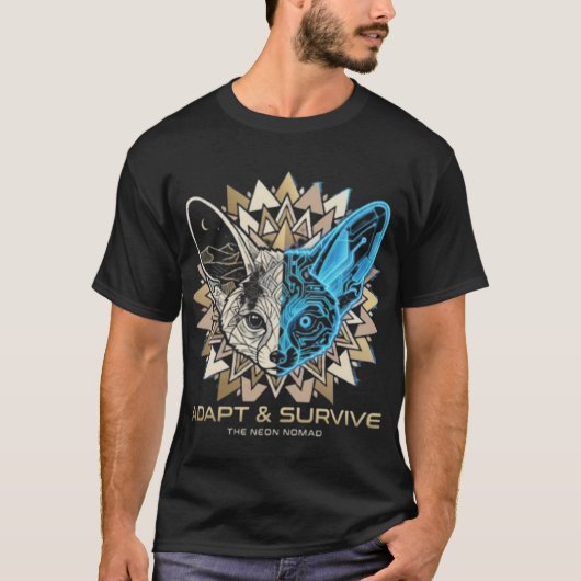 Cyberpunk Fennek Vos Geometrisch T-shirt (Voorkant)
