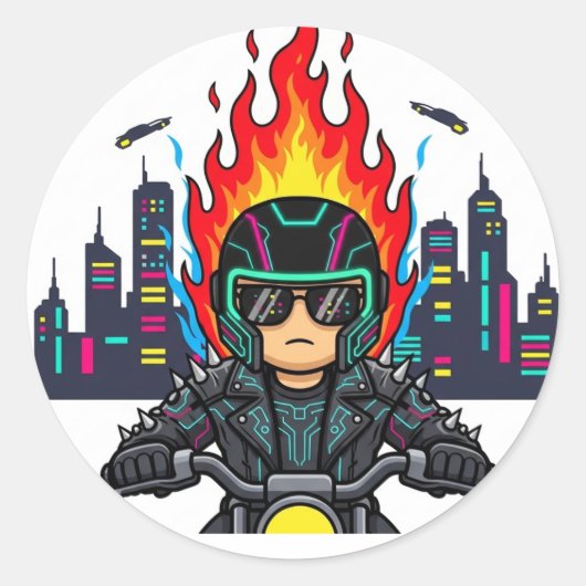 cyberpunk-fiets ronde sticker (Voorkant)