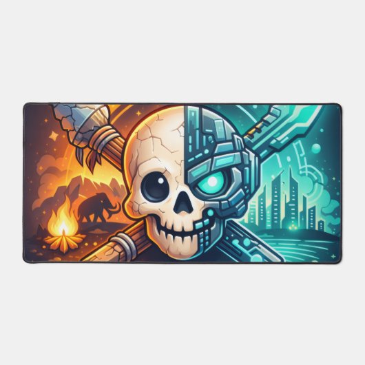 Cyberpunk Fire & Ice Schedel Gaming Muismat Bureaumat (Voorkant)