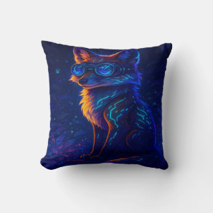 Cyberpunk Fox in het Neon Oerwoud – Futuristic Glo Kussen