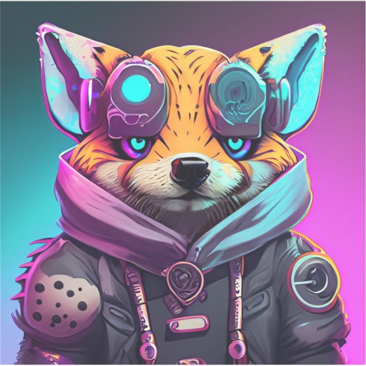 Cyberpunk Fox sticker (Voorkant)