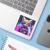 Cyberpunk Fox Sticker (Laptop met iPhone)