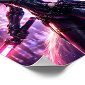 Cyberpunk Fox Warrior Neon Stad Poster (Hoek)