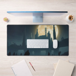 Cyberpunk Full Moon Desk Mat – futuristisch stadsg