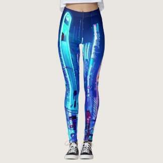 Cyberpunk Futuristic Neon City Leggings