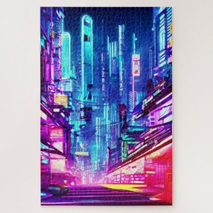 Cyberpunk Futuristic Neon City Legpuzzel