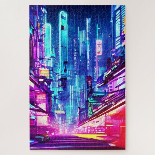 Cyberpunk Futuristic Neon City Legpuzzel (Verticaal)