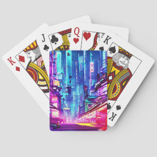 Cyberpunk Futuristic Neon City Pokerkaarten