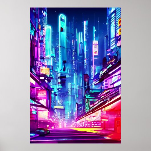 Cyberpunk Futuristic Neon City Poster (Voorkant)