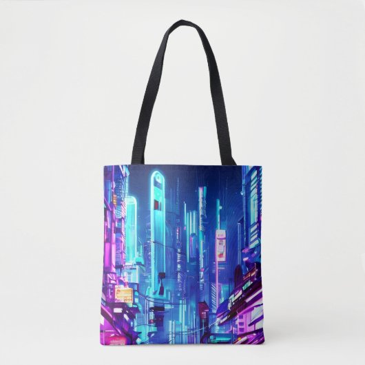 Cyberpunk Futuristic Neon City Tote Bag (Voorkant)