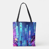 Cyberpunk Futuristic Neon City Tote Bag (Achterkant)
