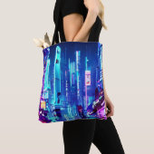 Cyberpunk Futuristic Neon City Tote Bag (Dichtbij)