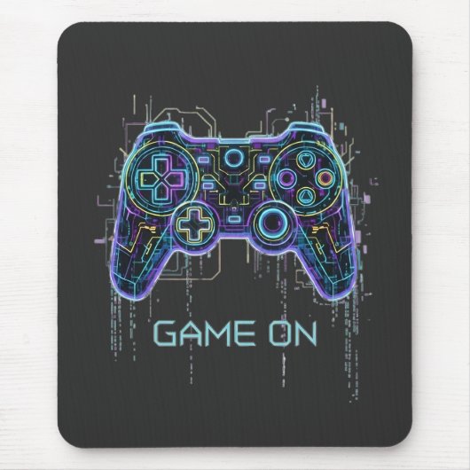 Cyberpunk-gamecontroller - Neon Game On Tech Muismat (Voorkant)