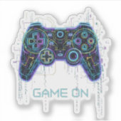 Cyberpunk-gamecontroller - Neon Game On Tech Sticker (Voorkant)