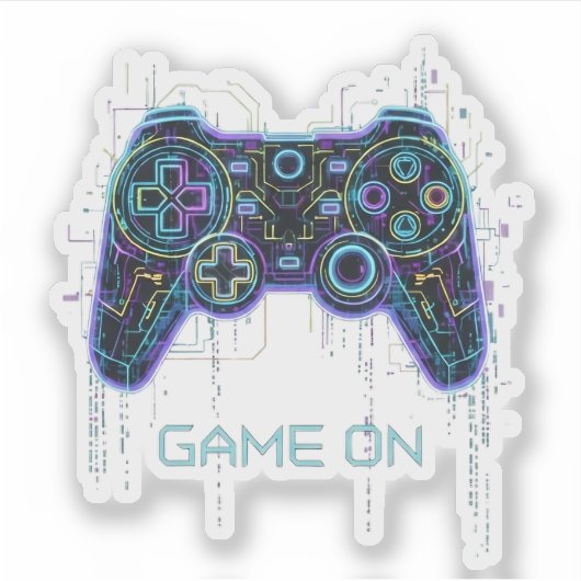 Cyberpunk-gamecontroller - Neon Game On Tech Sticker (Voorkant)