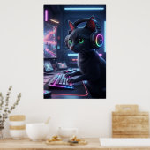 Cyberpunk Gamer Cat Art Poster (Keuken)