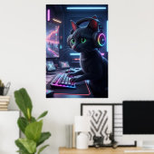 Cyberpunk Gamer Cat Art Poster (Thuiskantoor)