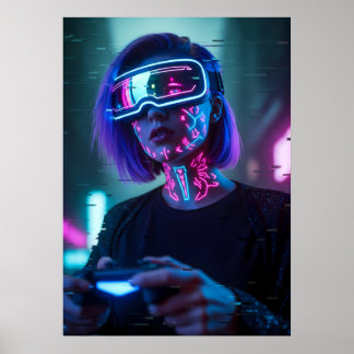 Cyberpunk Gamer Girl Kunst Poster