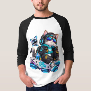 Cyberpunk Gamer Kat Neon Streetwear Kunst T-shirt