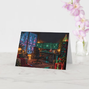 Cyberpunk-gamer Kerstmis Neonlys Stad Besneeuwde N Kaart
