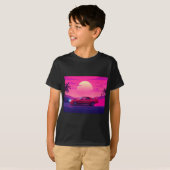 Cyberpunk Gamer Sunset Car Boy's T-Shirt (Voorkant volledig)