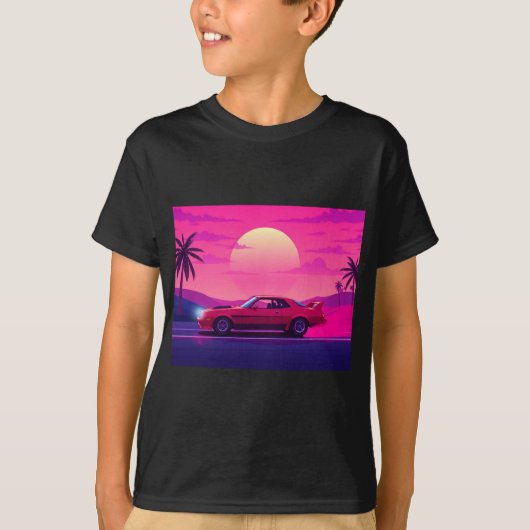 Cyberpunk Gamer Sunset Car Boy's T-Shirt (Voorkant)