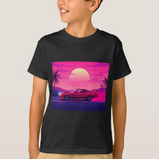 Cyberpunk Gamer Zonsondergang Auto Jongen T-Shirt