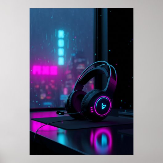 Cyberpunk Gaming Headset Poster (Voorkant)