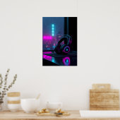 Cyberpunk Gaming Headset Poster (Keuken)