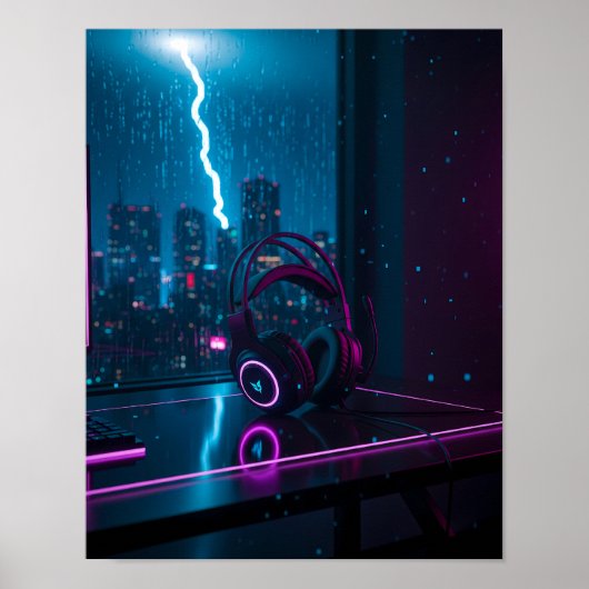 Cyberpunk-gamingheadset Poster (Voorkant)