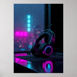 Cyberpunk-gaminghoofdtelefoon Poster