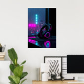 Cyberpunk-gaminghoofdtelefoon Poster (Thuiskantoor)