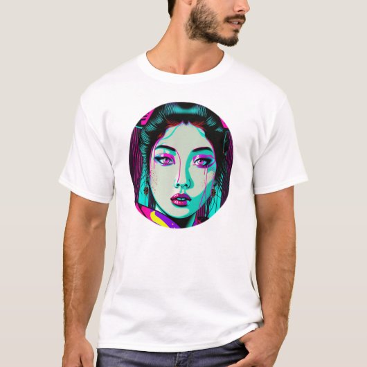 Cyberpunk Geisha Mannen Basic T-Shirt (Voorkant)