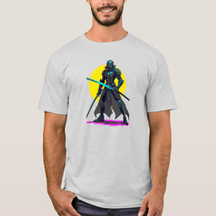 Cyberpunk gepantserde Samurai Neon Warrior Art T-shirt