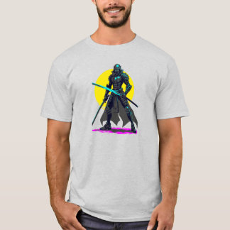Cyberpunk gepantserde Samurai Neon Warrior Art T-shirt
