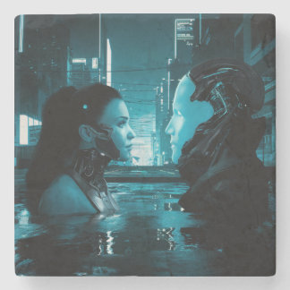 Cyberpunk Girl en de Android Stenen Onderzetter