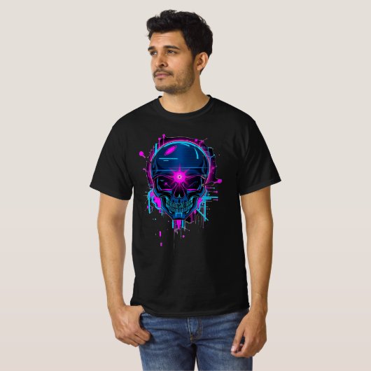 Cyberpunk Glitch Skull Art T-shirt (Voorkant volledig)