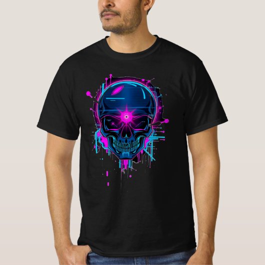 Cyberpunk Glitch Skull Art T-shirt (Voorkant)