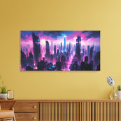 Cyberpunk Gloeiende Abstracte Stadslandschap Canvas Afdruk (Insitu (Woonkamer))
