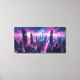 Cyberpunk Gloeiende Abstracte Stadslandschap Canvas Afdruk