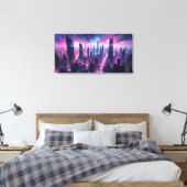 Cyberpunk Gloeiende Abstracte Stadslandschap Canvas Afdruk (Insitu (Slaapkamer))