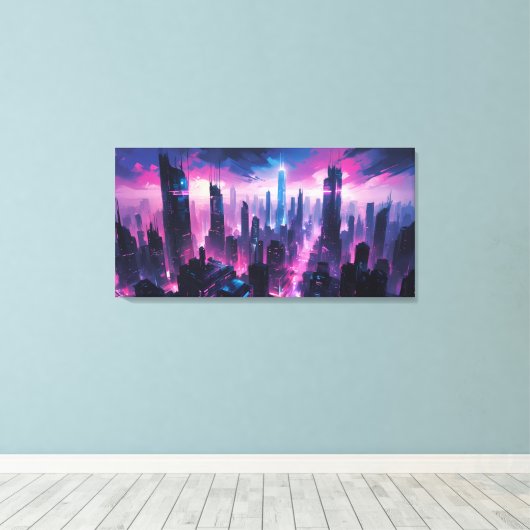 Cyberpunk Glow Abstract Cityscape Canvas Afdruk (Insitu (Houten vloer))