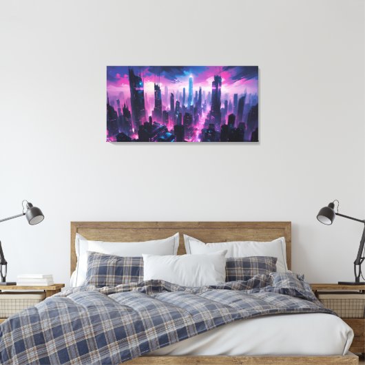 Cyberpunk Glow Abstract Cityscape Canvas Afdruk (Insitu (Slaapkamer))