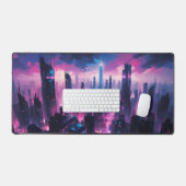 Cyberpunk Glow Cityscape – futuristische neon skyl Bureaumat (Keyboard & Muis)