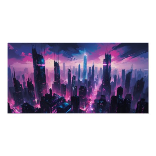 Cyberpunk Glow Cityscape – futuristische neon skyl Perfect Poster (Voorkant)