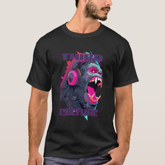 Cyberpunk Gorilla Hoofdtelefoon T-shirt (Voorkant)