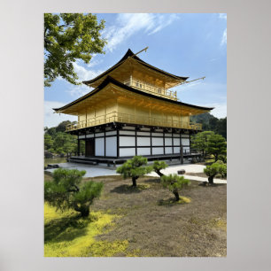 Cyberpunk Gouden Paviljoen Stijl Tempel in Toekoms Poster