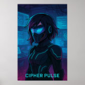 Cyberpunk Hacker Anime Girl Poster (Voorkant)
