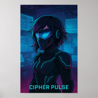 Cyberpunk Hacker Anime Meisje Poster