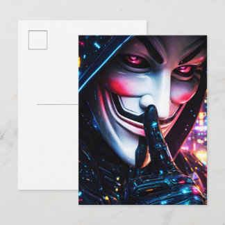 Cyberpunk Hacker Mask Shush Neon Glow Briefkaart